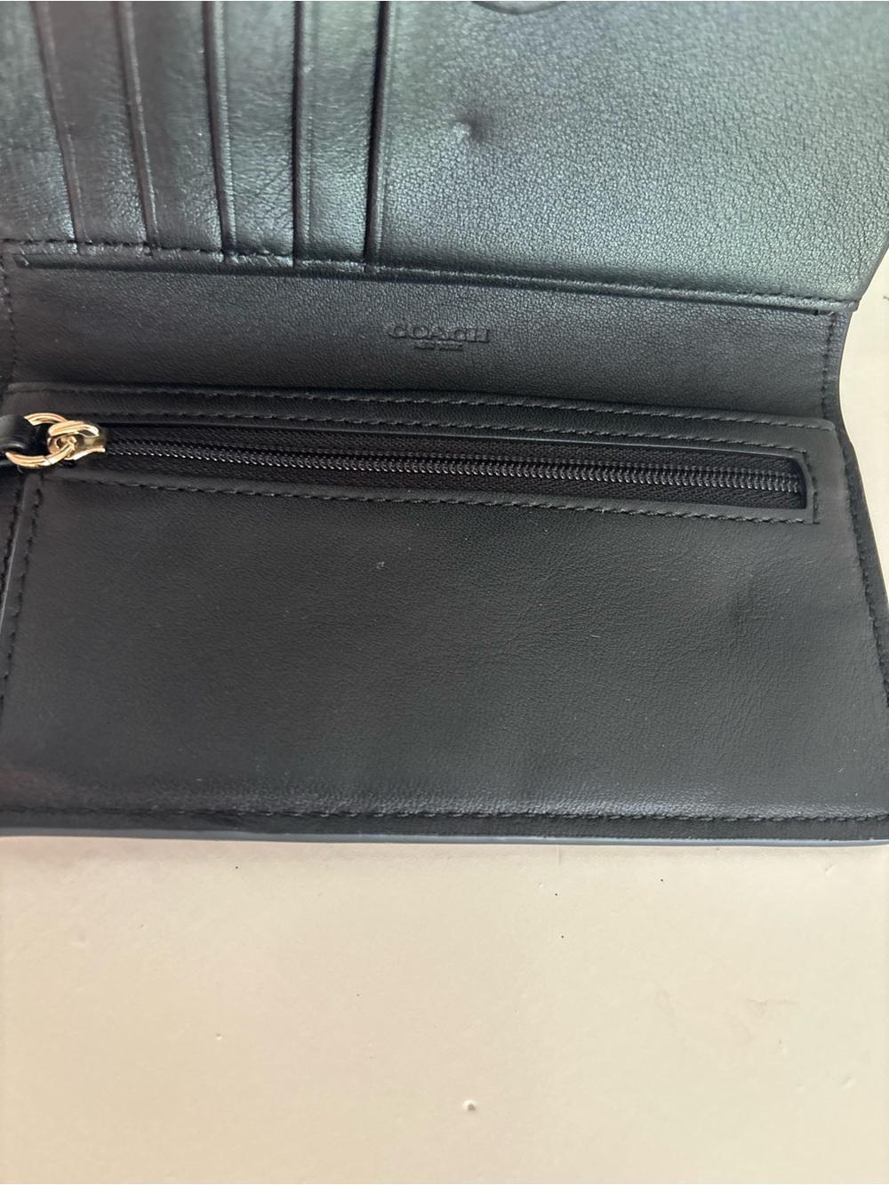Coach Black Leather Crossbody Wallet with Gold-Tone Button - Picture 11 of 16